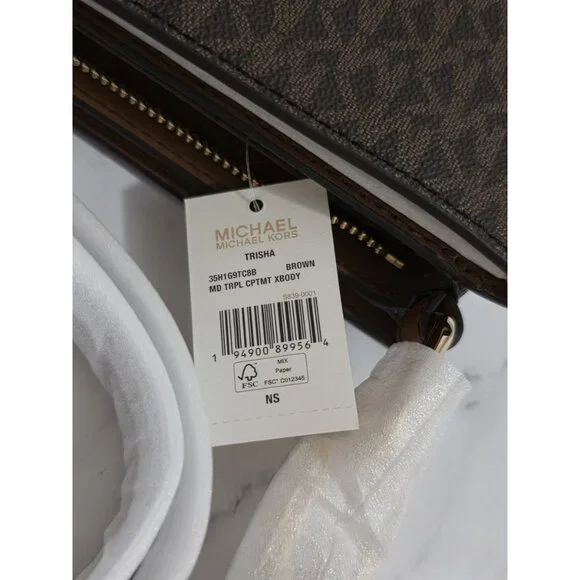 MICHAEL Michael Kors Trisha Medium Logo Crossbody Bag BROWN - Picture 9 of 9